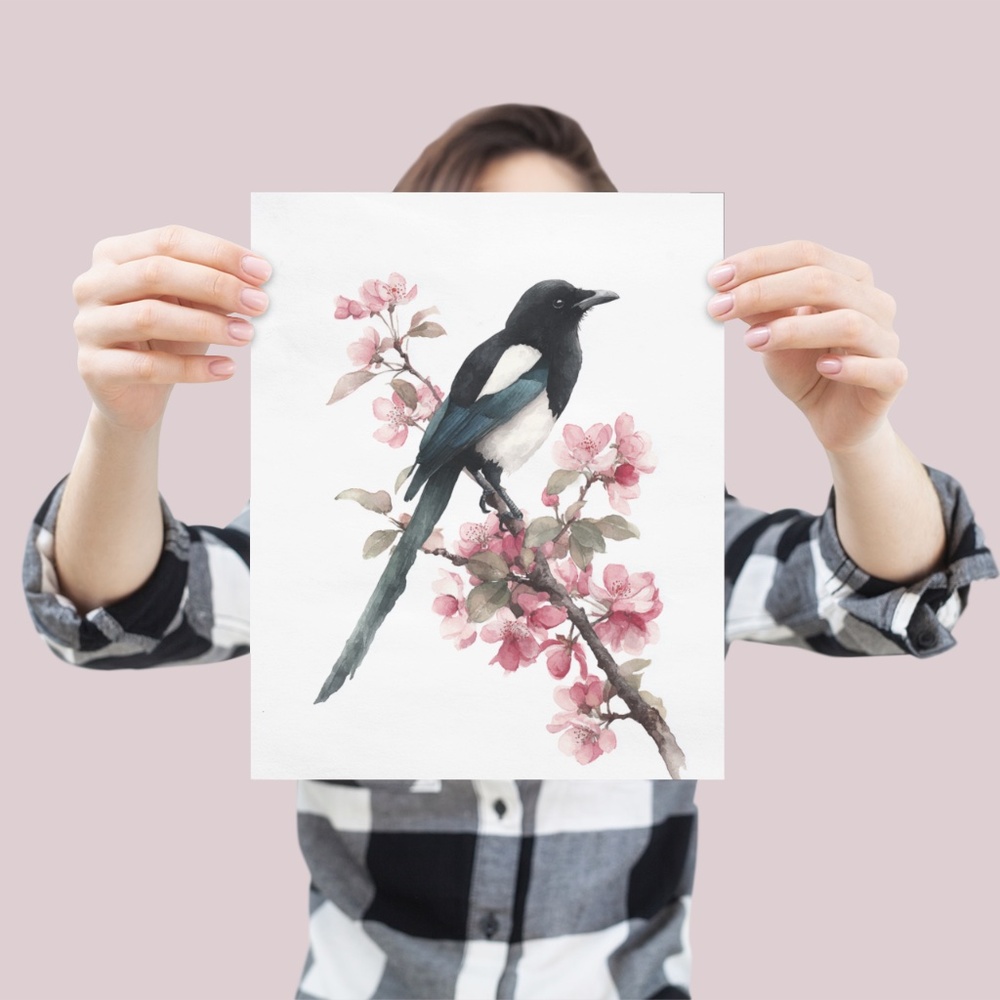 COPY - Watercolor Magpie Bird Wall Art Print, Unframed - Elegant Nature-Inspire… - Picture 3 of 5